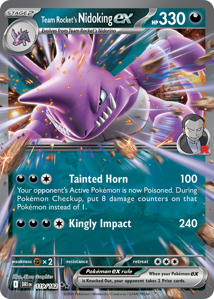 Team Rocket's Nidoking ex 119/182 Double Rare Destined Rivals Pokemon Near Mint