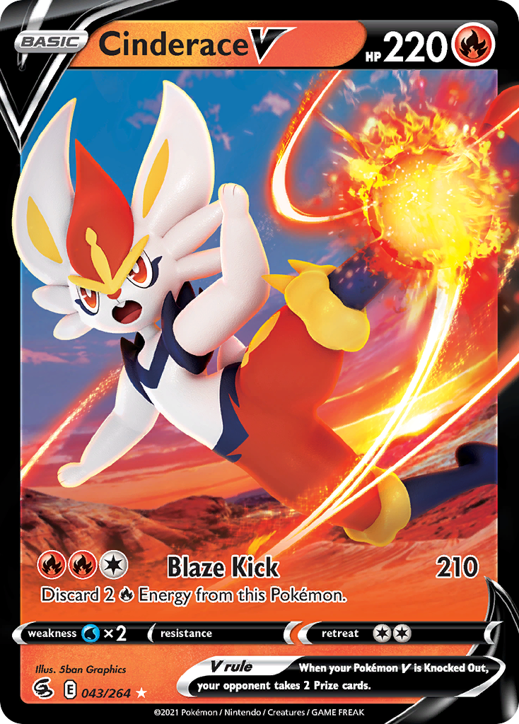Cinderace V 043/264 Holo V Rare Fusion Strike Pokemon Near Mint