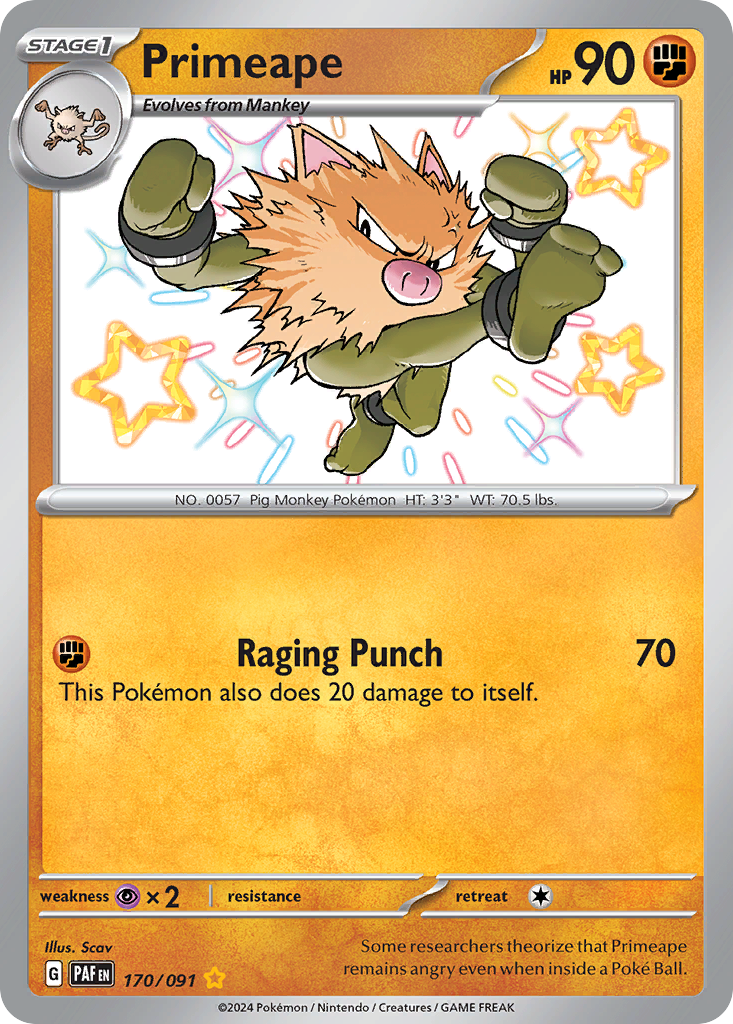 Primeape 170/091 Shiny Rare Paldean Fates Pokemon Holo NM