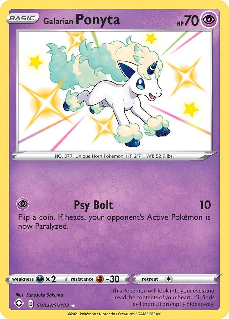 Galarian Ponyta SV047/SV122 Shiny Rare Shining Fates Shiny Vault Pokemon NM