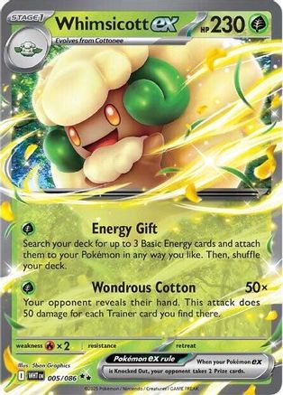 Whimsicott ex 005/086 Holo Double Rare White Flare Pokemon Near Mint
