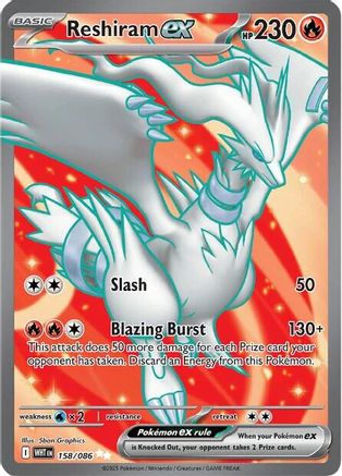 Reshiram ex 158/086 Holo Ultra Rare White Flare Pokemon Near Mint