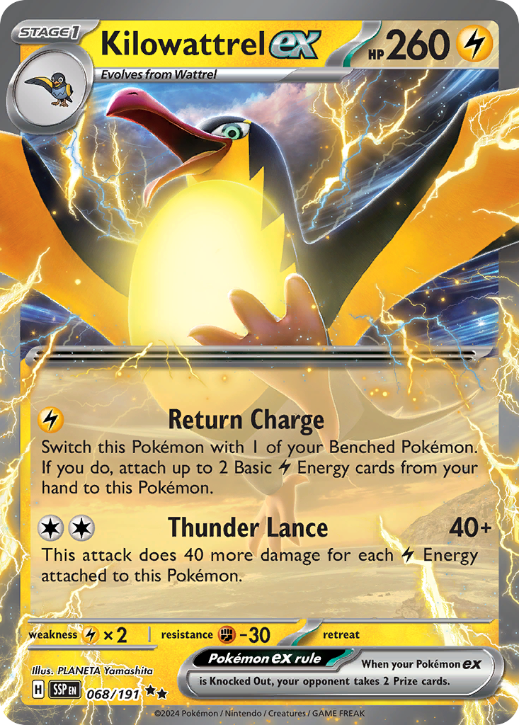Kilowattrel ex 068/191 Double Rare Surging Sparks Pokemon Near Mint