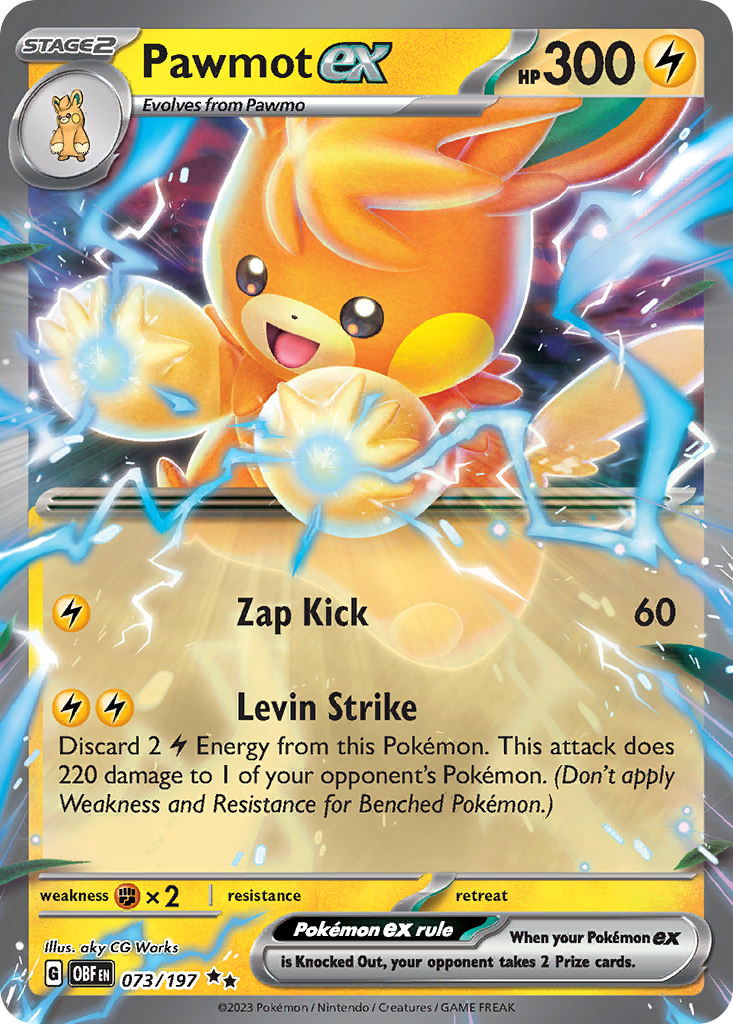 Pawmot ex 073/197 Double Rare Obsidian Flames Pokemon Near Mint