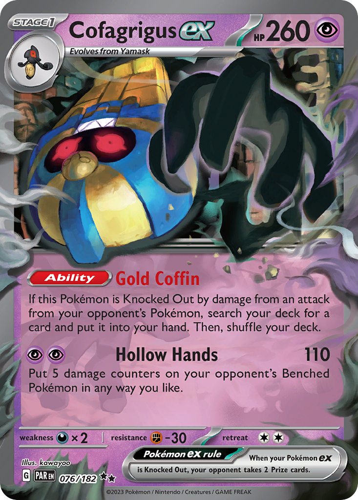 Cofagrigus ex 076/182 Double Rare Paradox Rift Pokemon Near Mint