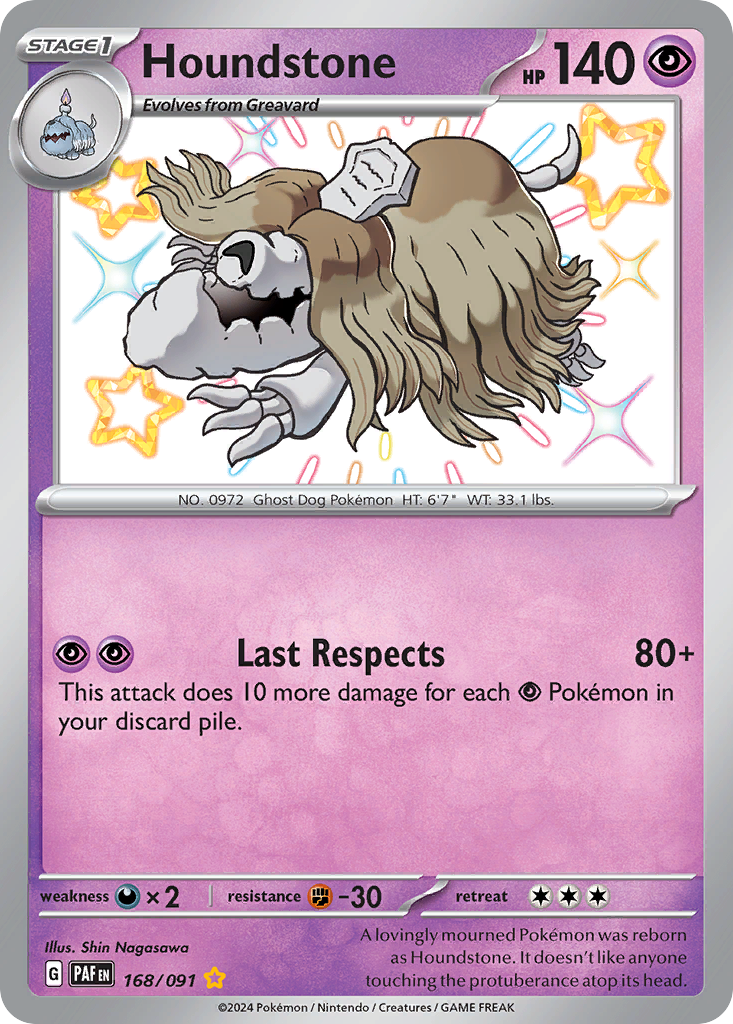 Houndstone 168/091 Shiny Rare Paldean Fates Pokemon Holo NM