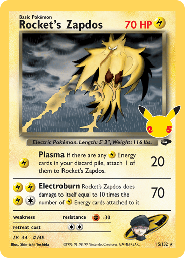 Rocket's Zapdos 15/132 Celebrations: Classic Collection Pokemon NM