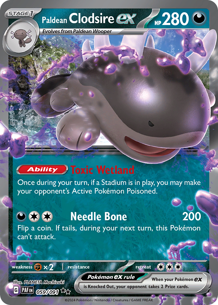 Paldean Clodsire ex 059/091 Double Rare Paldean Fates Pokemon NM