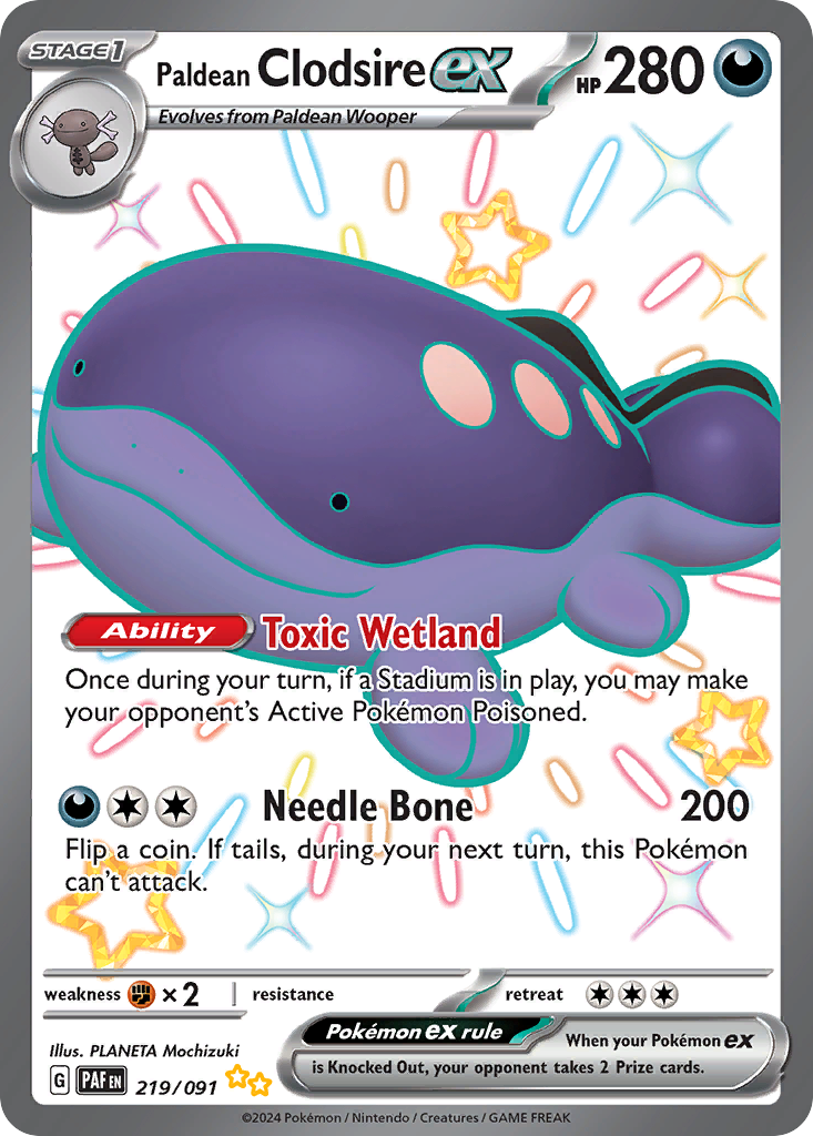 Paldean Clodsire ex 219/091 Shiny Ultra Rare Paldean Fates Pokemon Holo NM