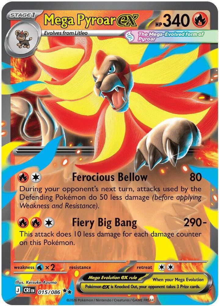 Mega Pyroar ex 015/086 Holo Double Rare Chaos Rising Pokemon NM
