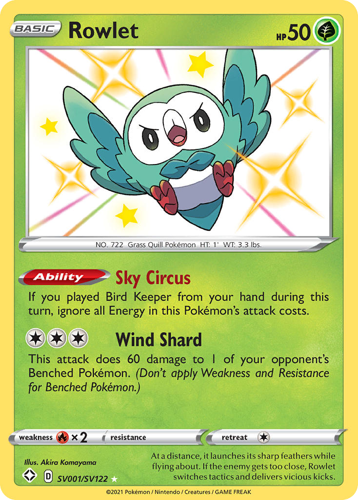 Rowlet SV001/SV122 Shiny Rare Shining Fates Shiny Vault Pokemon Near Mint