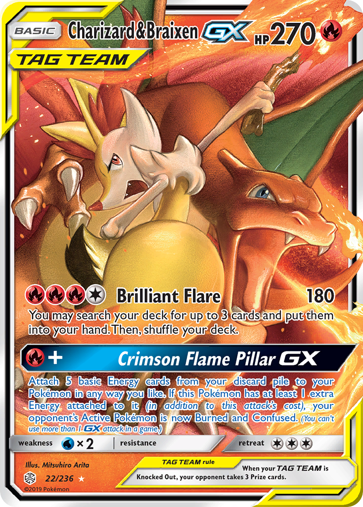 Charizard & Braixen GX 22/236 Ultra Rare Cosmic Eclipse Pokemon NM