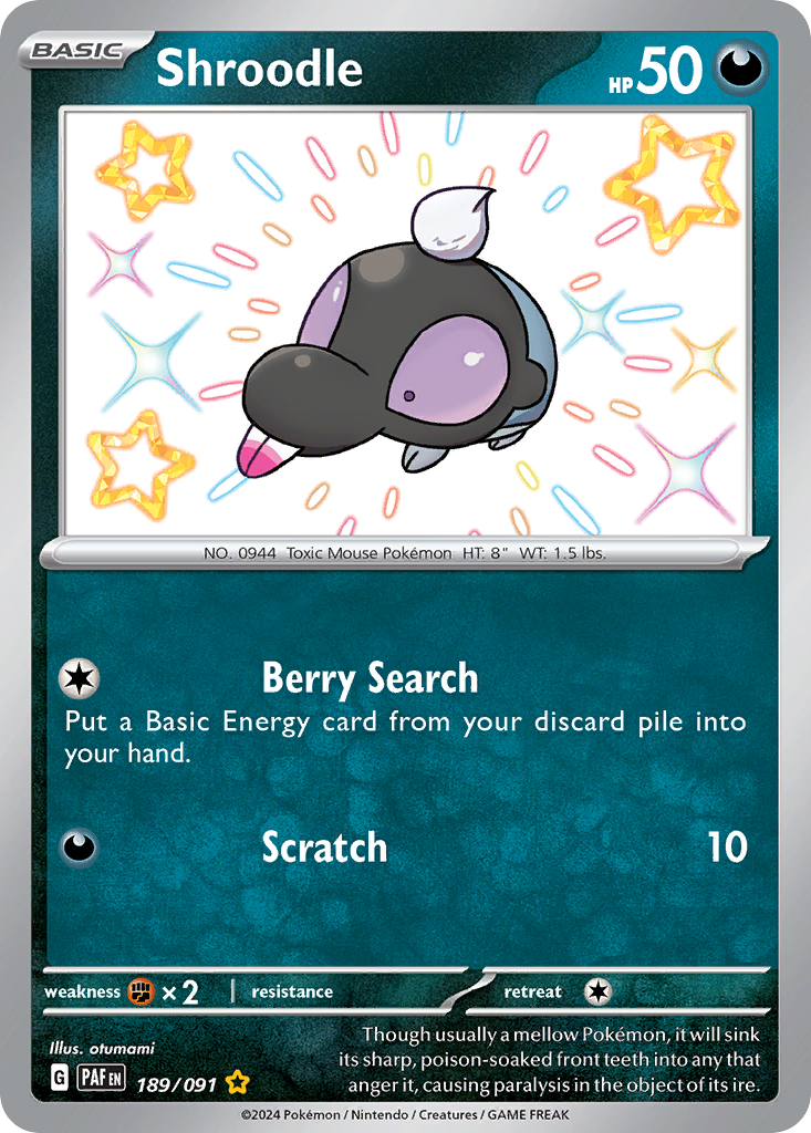 Shroodle 189/091 Shiny Rare Paldean Fates Pokemon Holo NM