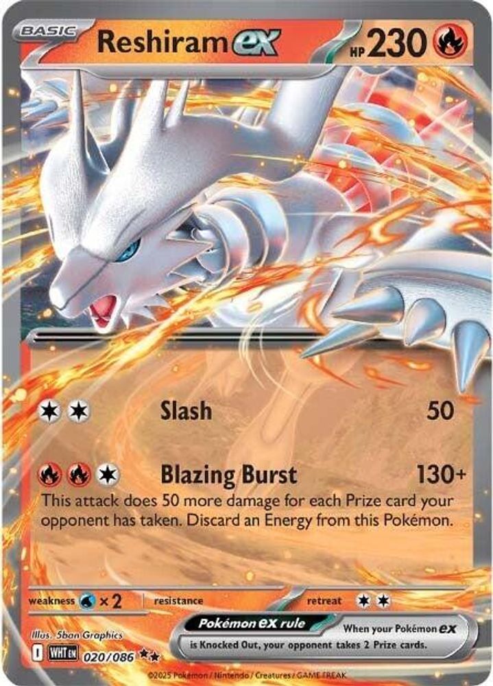 Reshiram ex 020/086 Holo Double Rare White Flare Pokemon NM