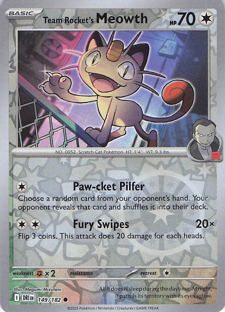 Pokemon TCG - Team Rocket's Meowth 149/182 Destined Rivals Reverse Holo NM