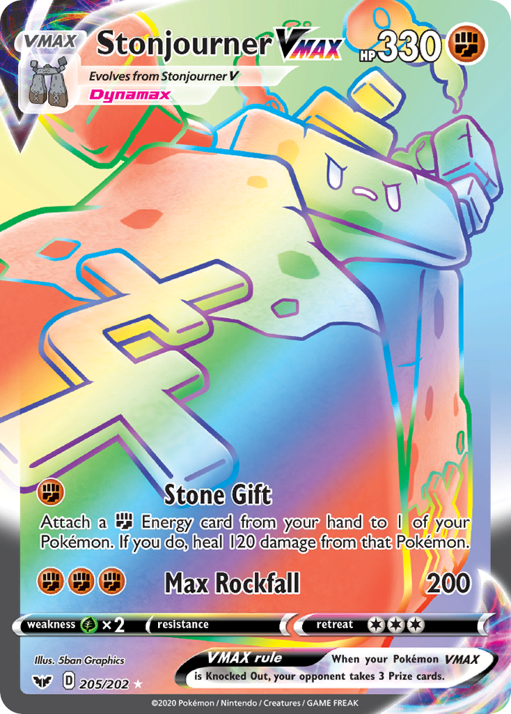 Stonjourner VMAX 205/202 Rainbow Rare Sword & Shield Pokemon NM