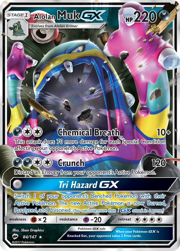 Alolan Muk GX 84/147 Ultra Rare Burning Shadows Pokemon NM