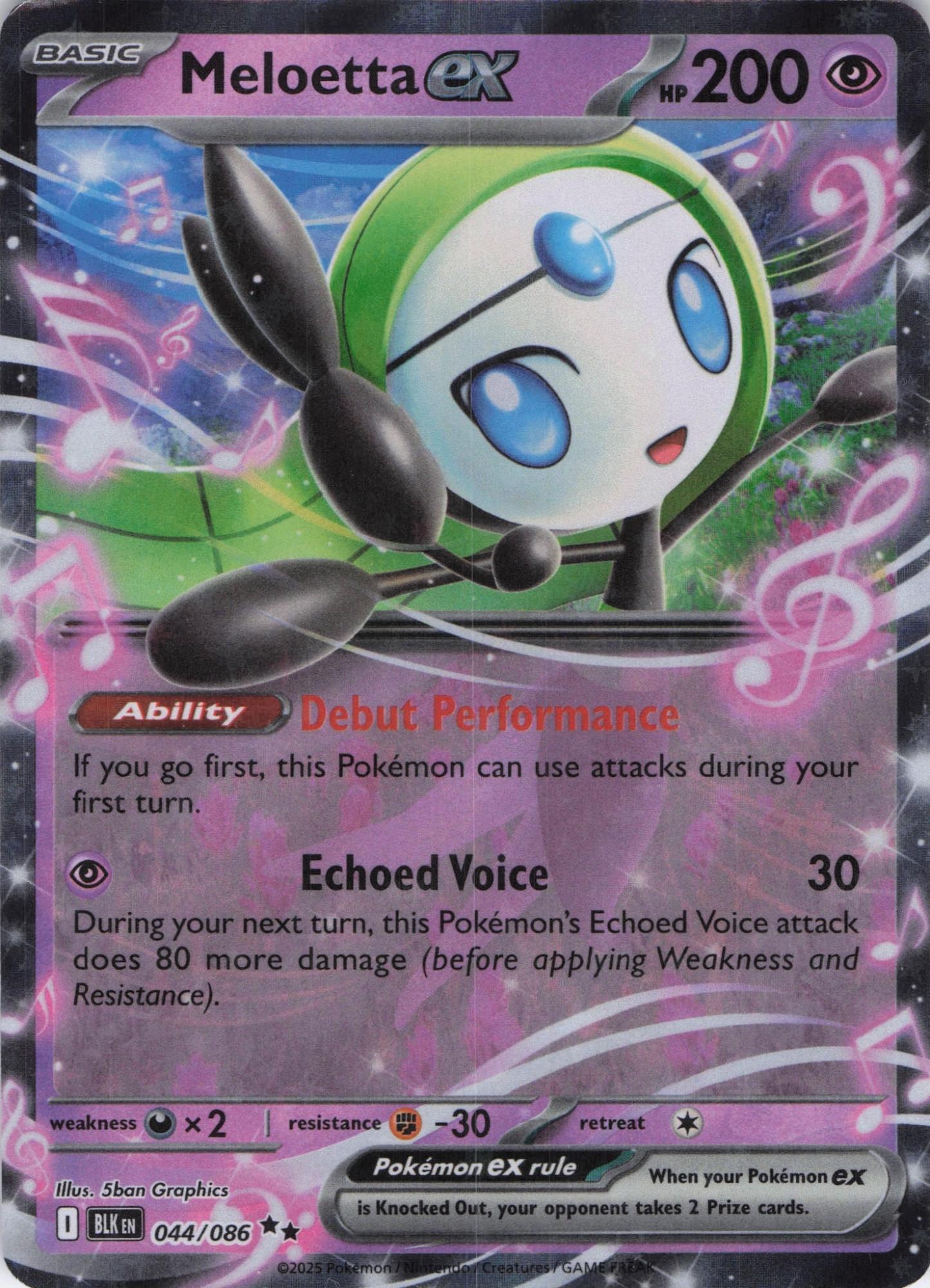 Meloetta ex 044/086 Double Rare Black Bolt Pokemon Near Mint