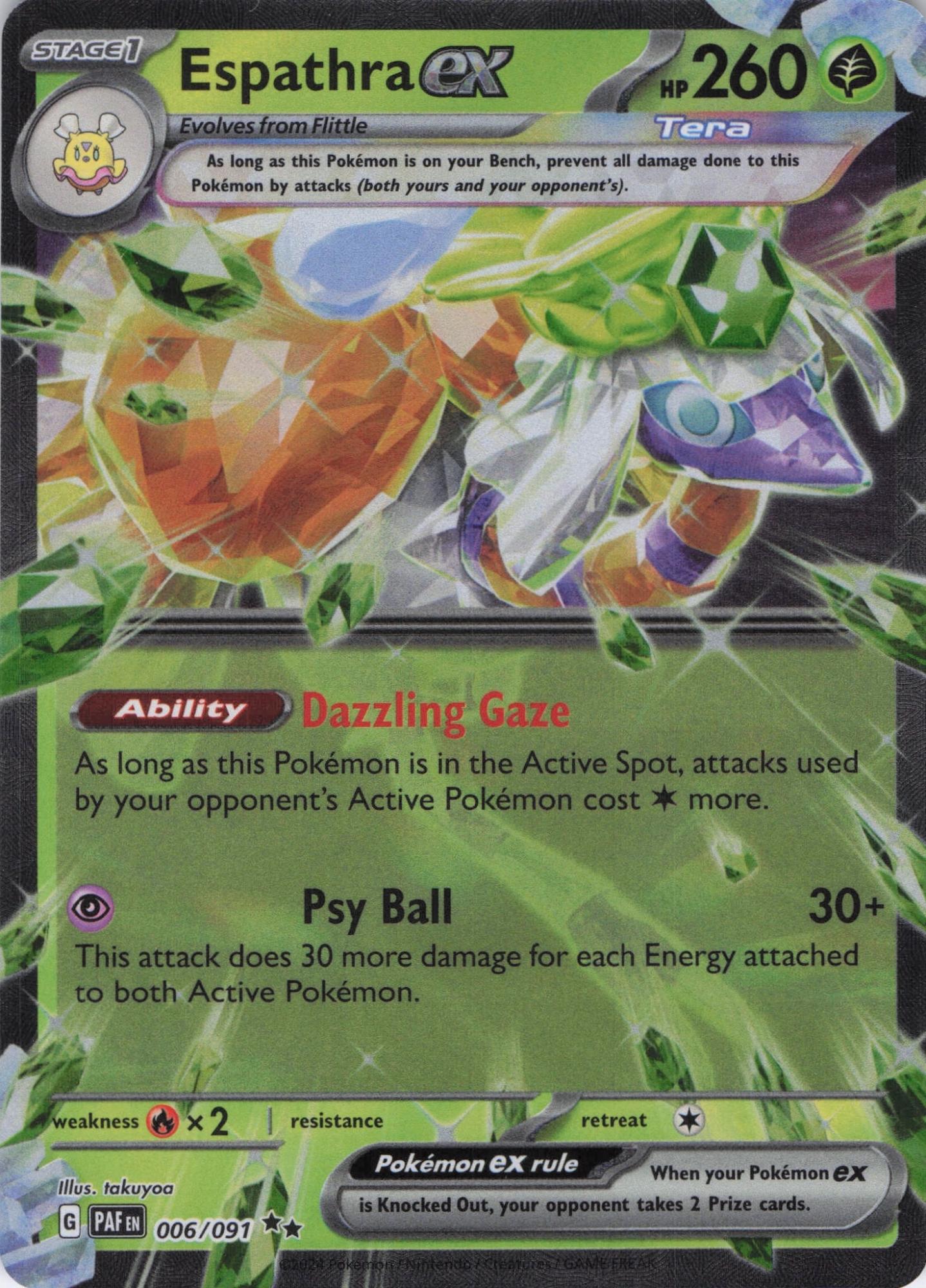 Espathra ex 006/091 Double Rare Paldean Fates Pokemon Near Mint