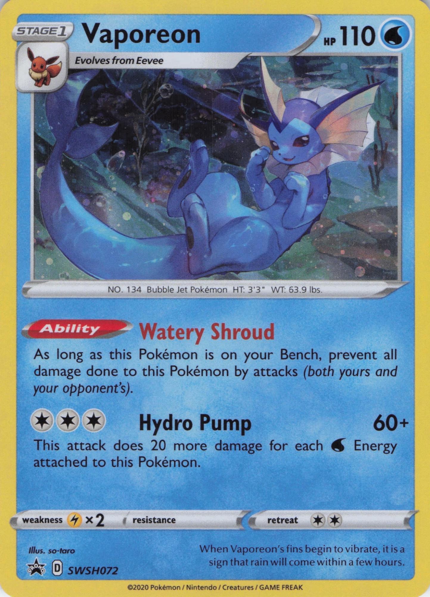 Vaporeon SWSH072 Promo SWSH Black Star Pokemon Near Mint
