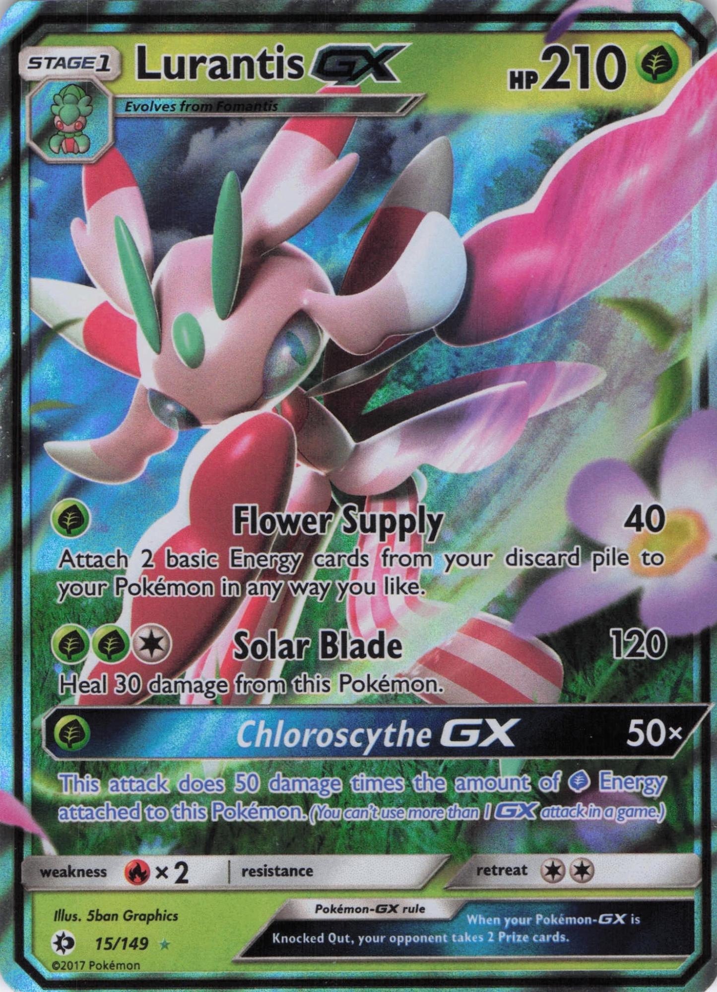 Lurantis GX 15/149 Holo Rare GX Sun & Moon Pokemon Near Mint