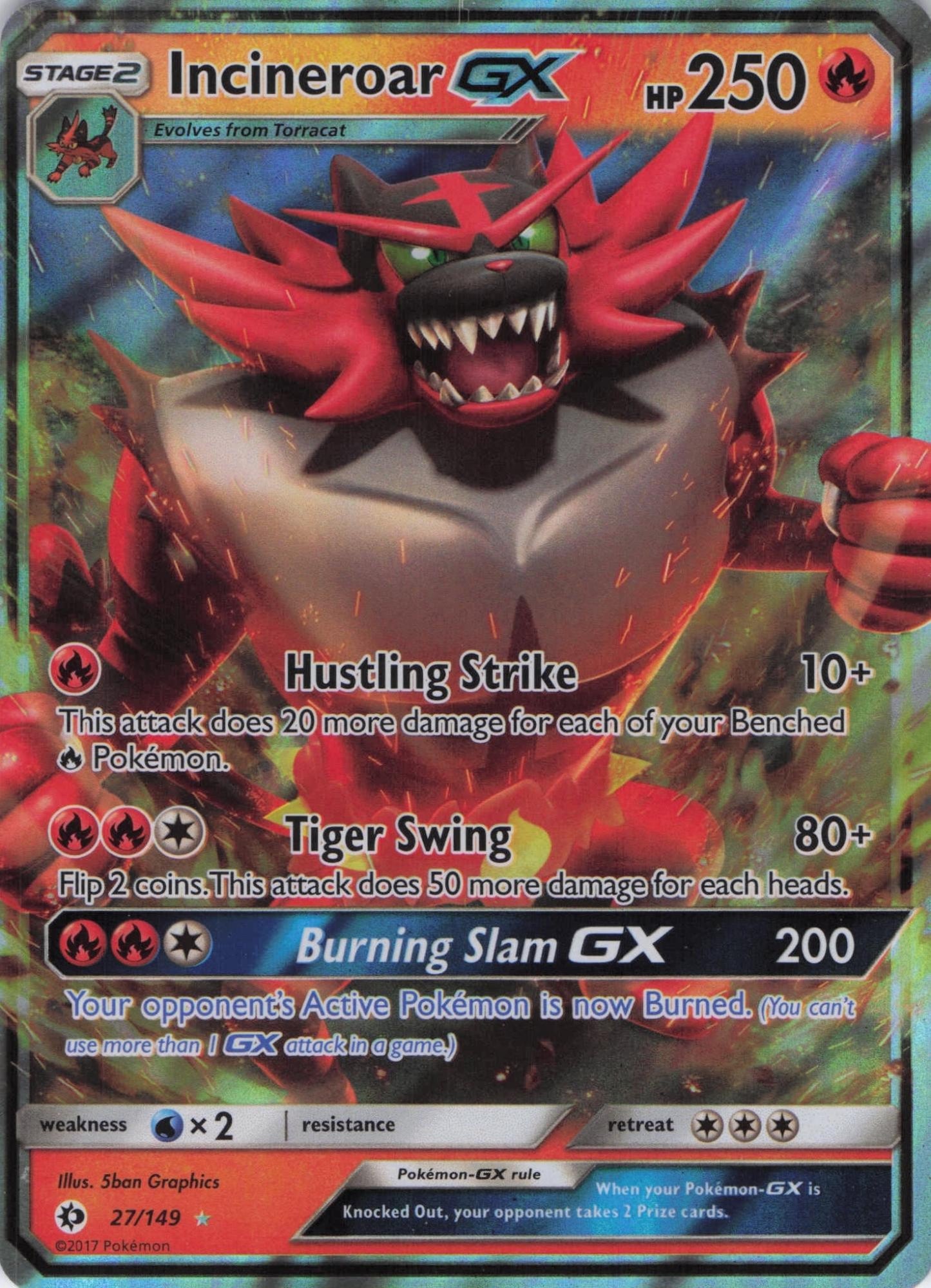 Incineroar GX 27/149 Holo Rare GX Sun & Moon Pokemon Near Mint