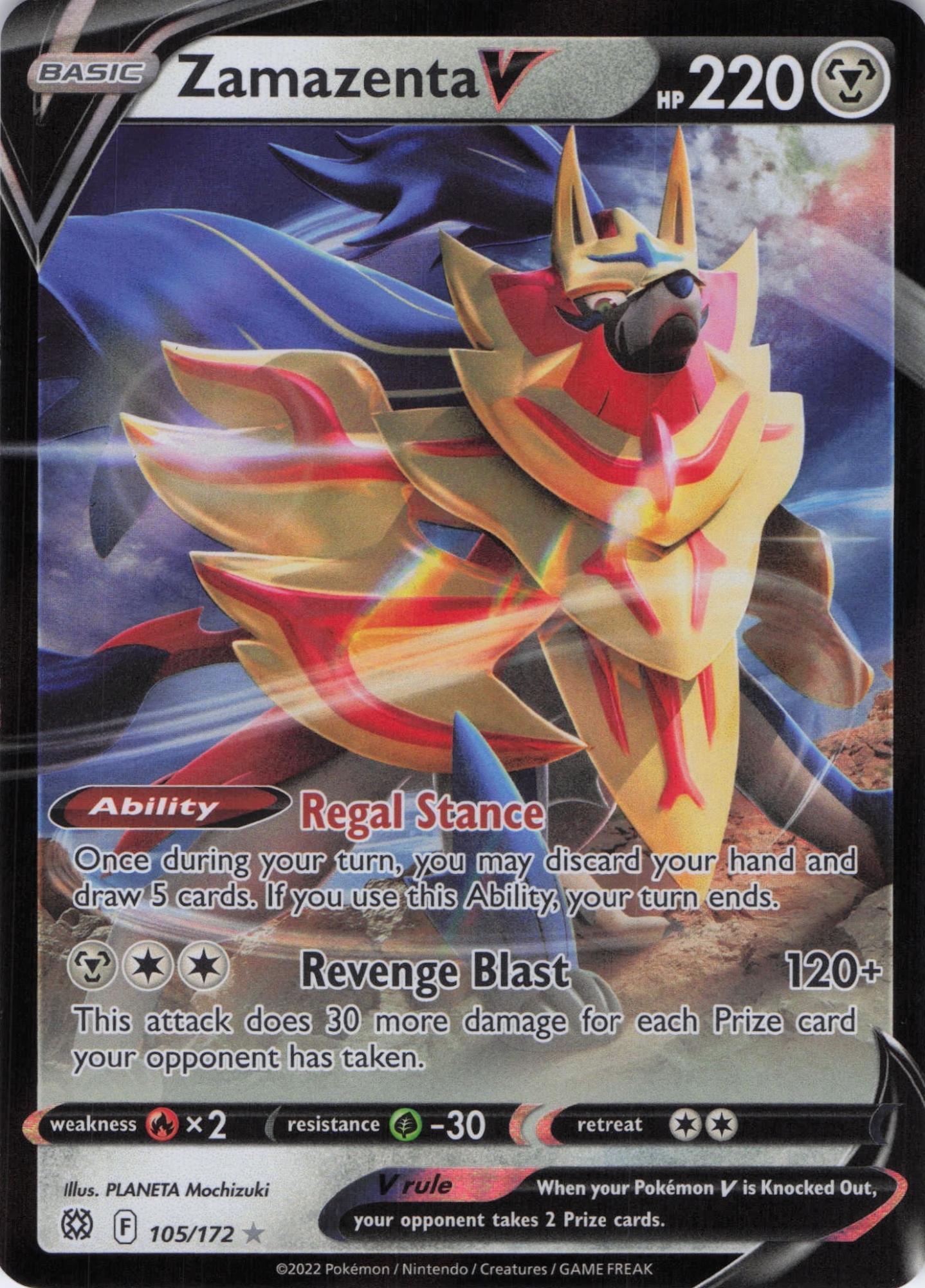 Zamazenta V 105/172 Holo Rare V Brilliant Stars Pokemon Near Mint