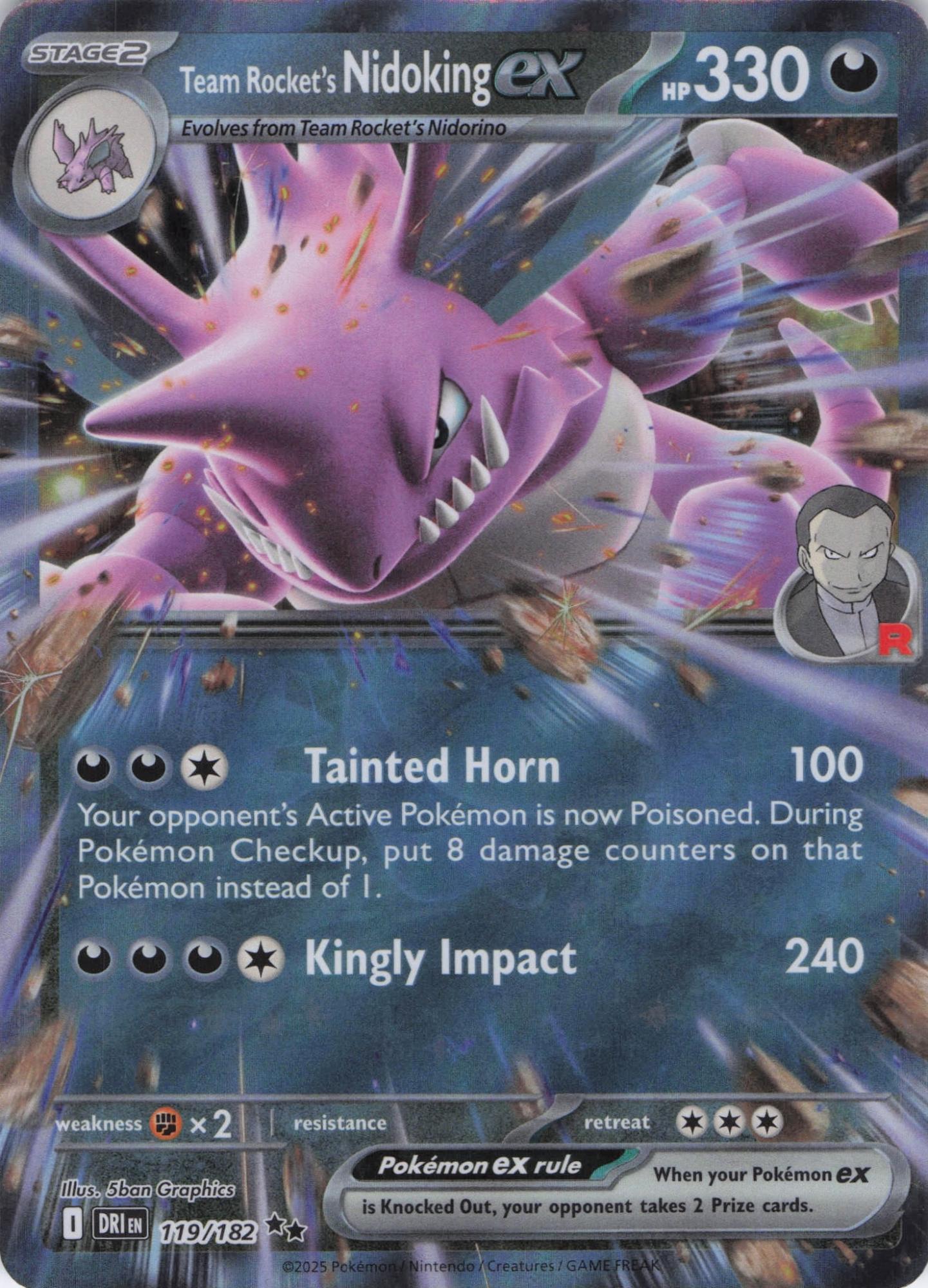Team Rocket's Nidoking ex 119/182 Double Rare Destined Rivals Pokemon Near Mint
