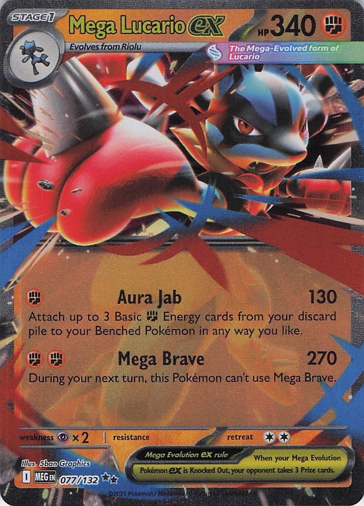 Mega Lucario ex 077/132 Double Rare Mega Evolution Pokemon Near Mint