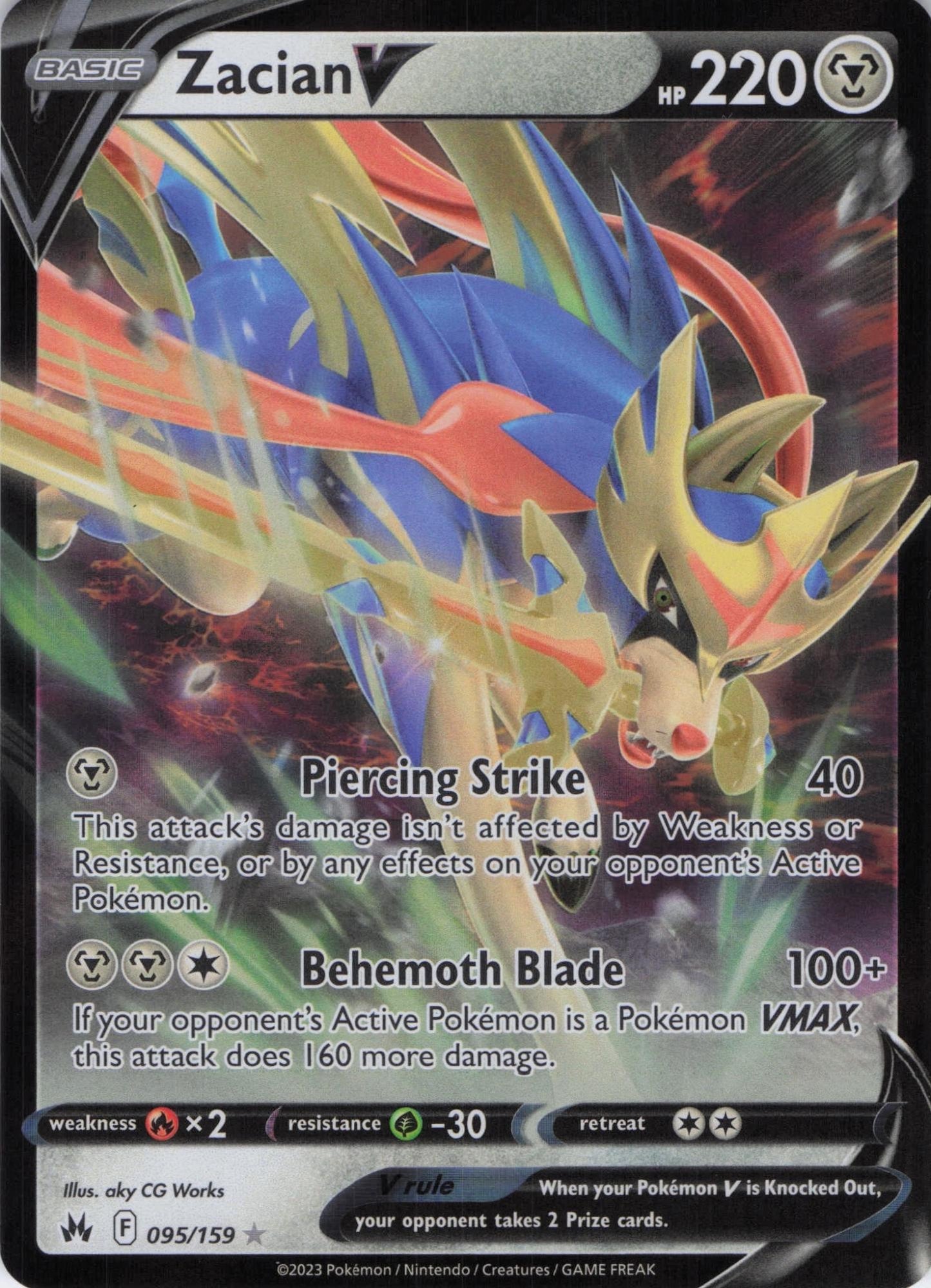 Zacian V 095/159 Holo Rare V Crown Zenith Pokemon Near Mint