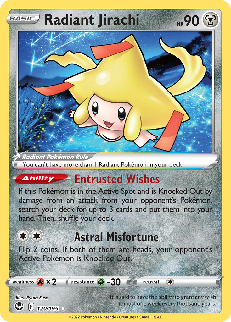 Radiant Jirachi 120/195 Radiant Rare Silver Tempest Pokemon Near Mint