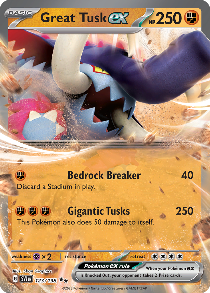 Great Tusk ex 123/198 Double Rare Scarlet & Violet Pokemon Near Mint