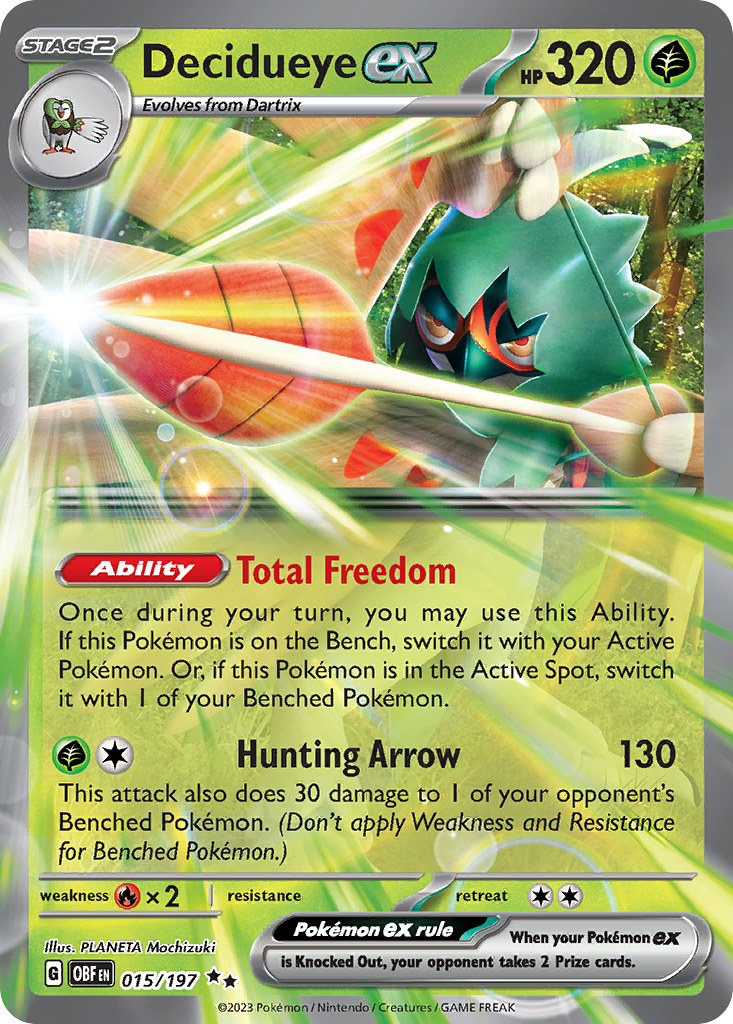 Decidueye ex 015/197 Double Rare Obsidian Flames Pokemon Near Mint