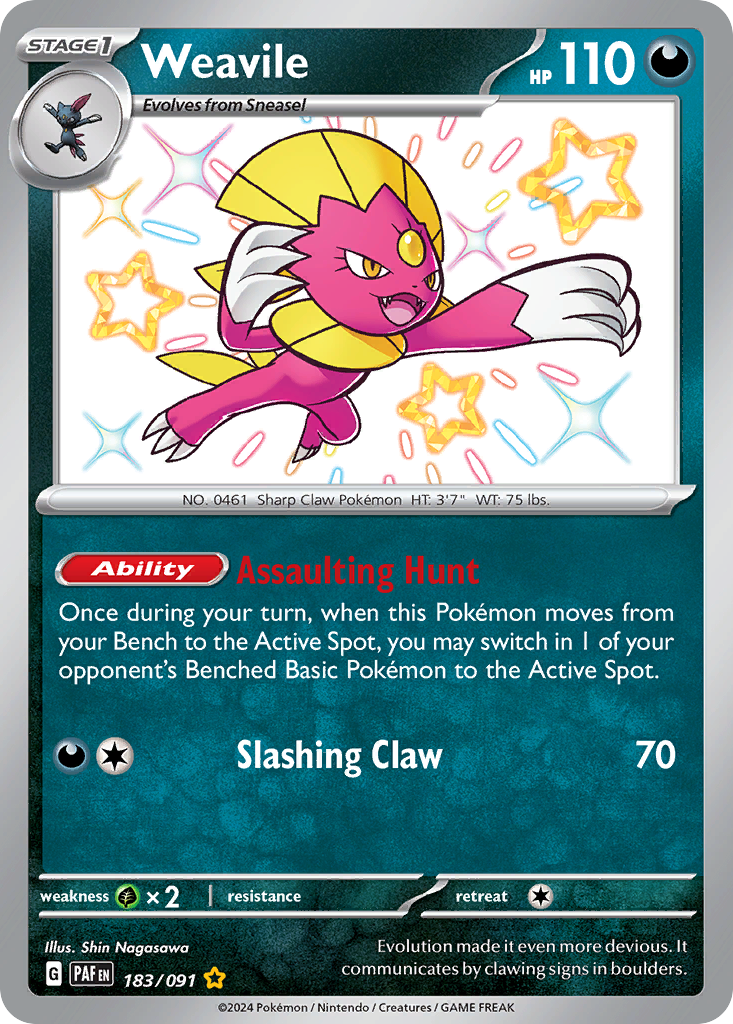 Weavile 183/091 Shiny Rare Paldean Fates Pokemon Near Mint
