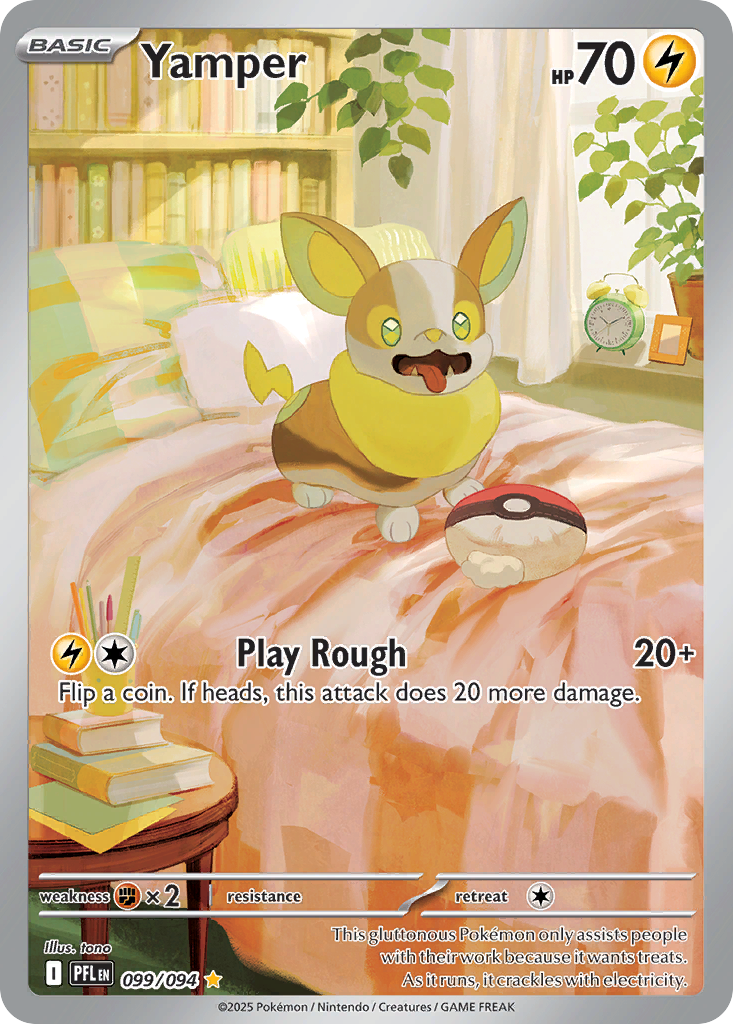 Yamper 099/094 Illustration Rare Phantasmal Flames Pokemon Holo NM
