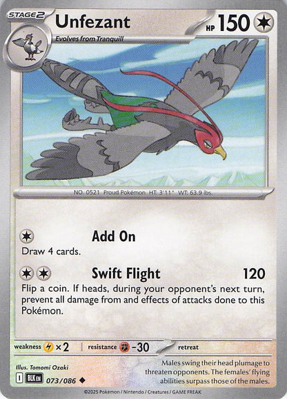Pokemon TCG - Unfezant 073/086 Black Bolt NM