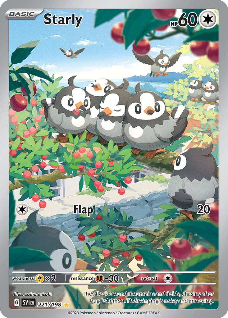 Starly 221/198 Illustration Rare Scarlet & Violet Pokemon Near Mint
