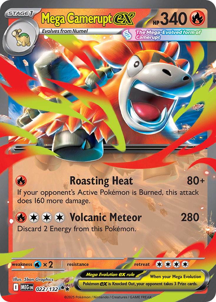 Mega Camerupt ex 022/132 Double Rare Mega Evolution Pokemon Near Mint