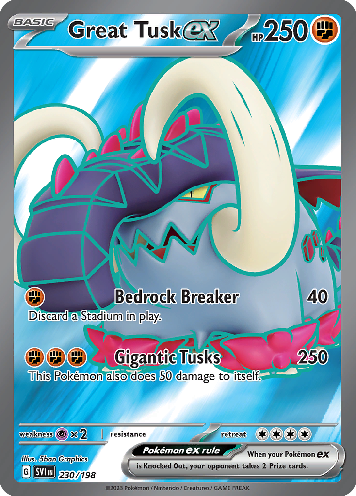 Great Tusk ex 230/198 Ultra Rare Scarlet & Violet Pokemon Near Mint