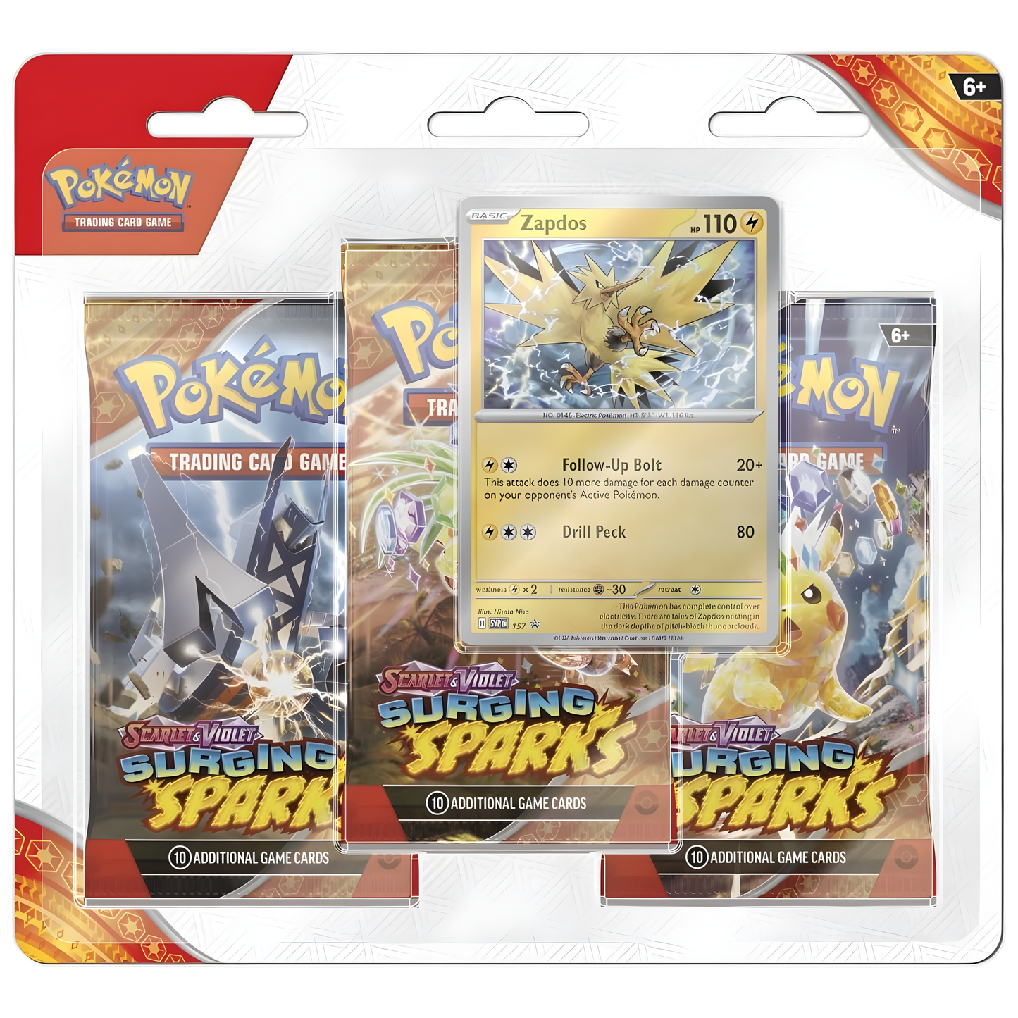 Pokémon TCG: Scarlet & Violet - Surging Sparks 3 Booster Packs & Zapdos Promo Card