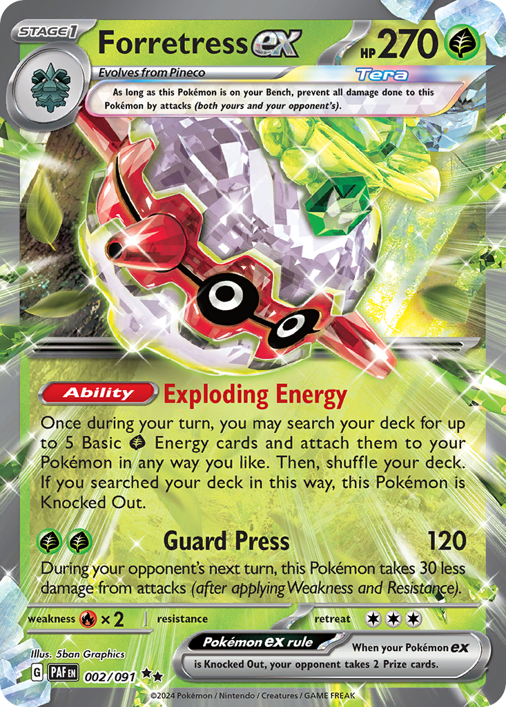 Forretress ex 002/091 Double Rare Paldean Fates Pokemon Near Mint