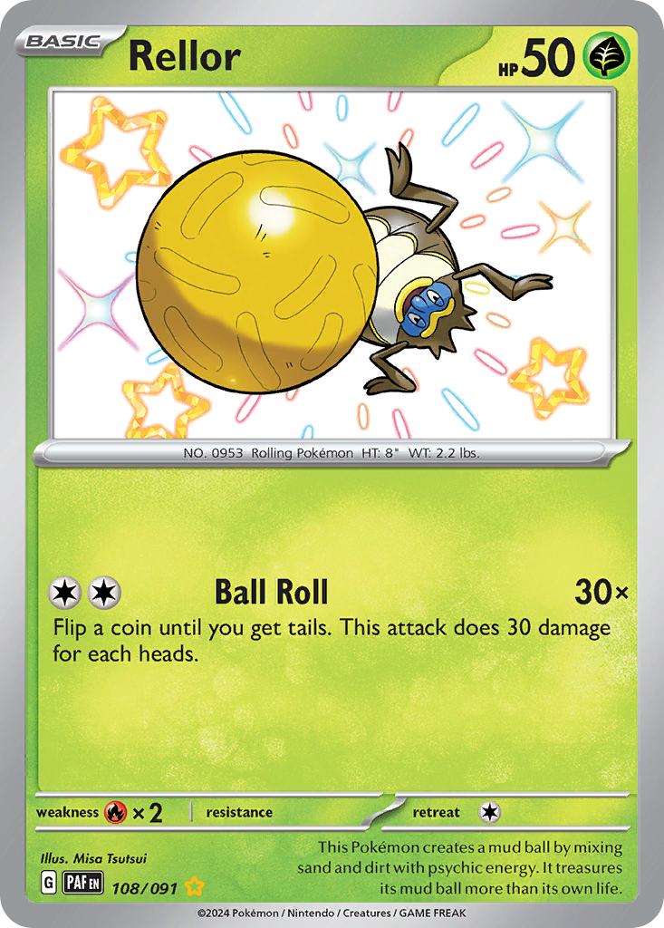 Rellor 108/091 Shiny Rare Paldean Fates Pokemon Holo NM