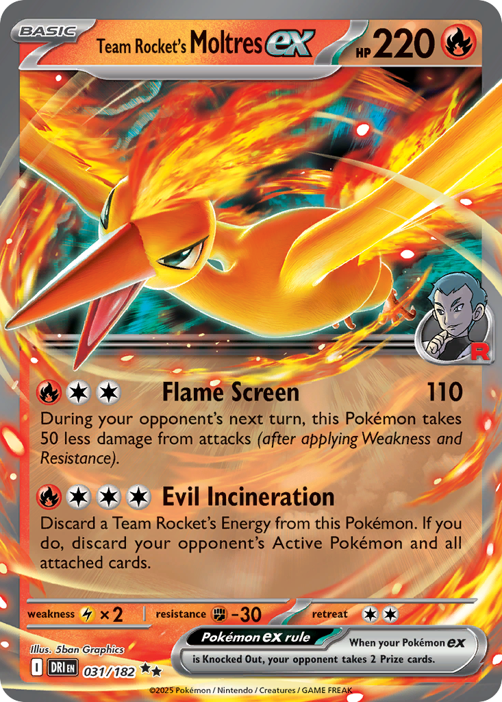 Team Rocket's Moltres ex 031/182 Double Rare Destined Rivals Pokemon Near Mint