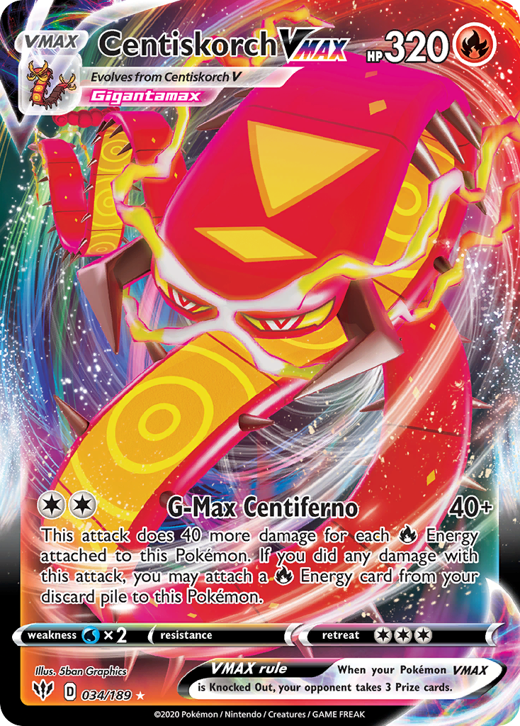 Centiskorch VMAX 034/189 Holo VMAX Rare Darkness Ablaze Pokemon Near Mint