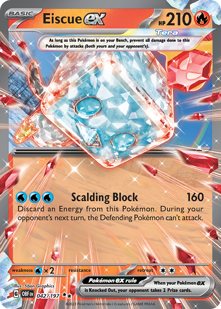 Eiscue ex 042/197 Double Rare Obsidian Flames Pokemon Near Mint