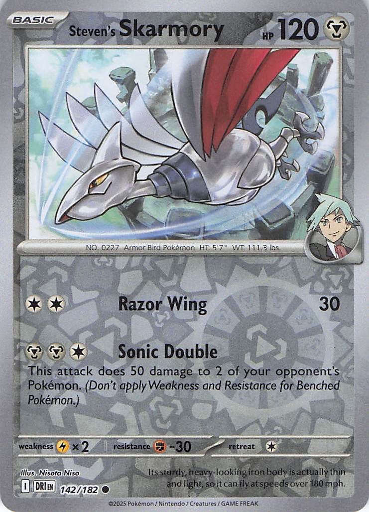 Pokemon TCG - Steven's Skarmory 142/182 Destined Rivals Reverse Holo NM