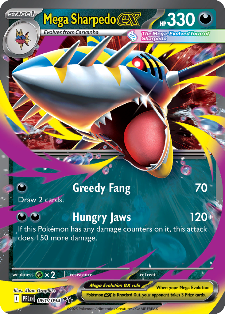 Mega Sharpedo ex 061/094 Double Rare Phantasmal Flames Pokemon Near Mint