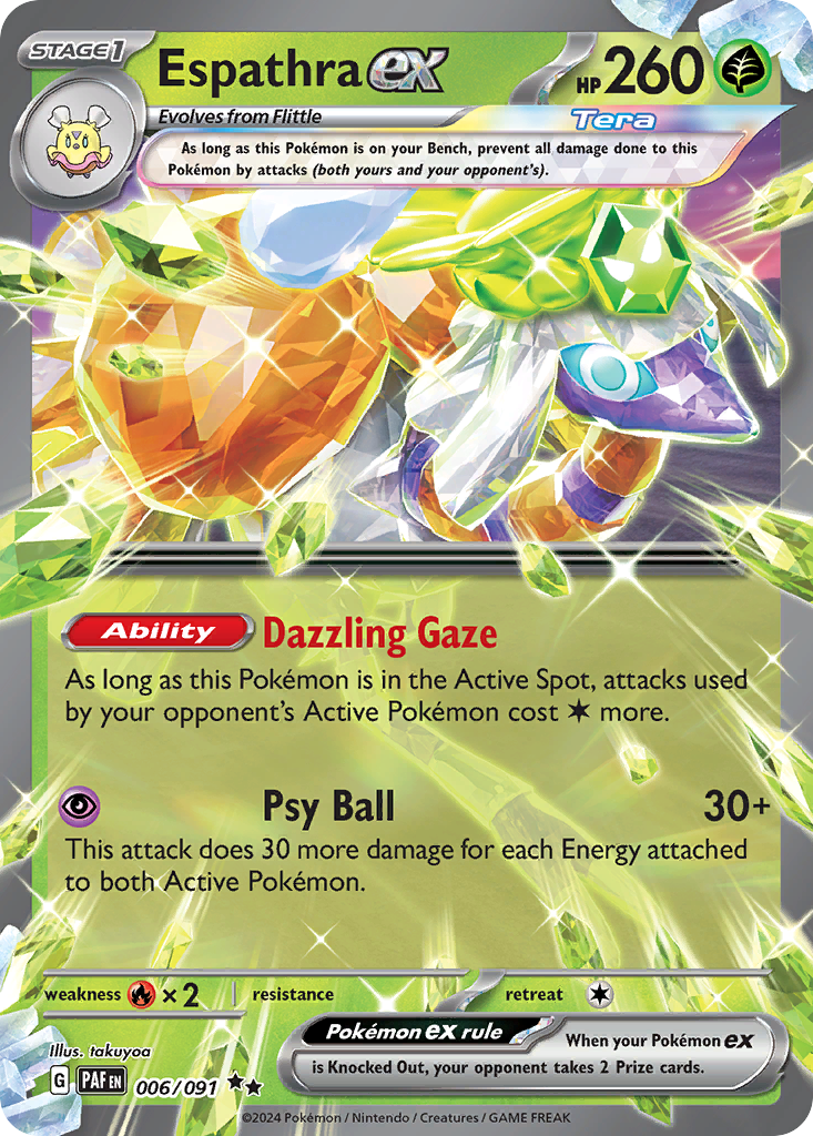Espathra ex 006/091 Double Rare Paldean Fates Pokemon Near Mint