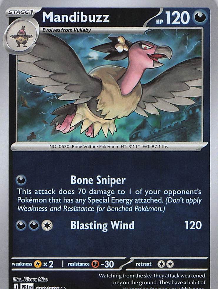 Pokemon TCG - Mandibuzz 050/084 Pitch Black Reverse Holo NM