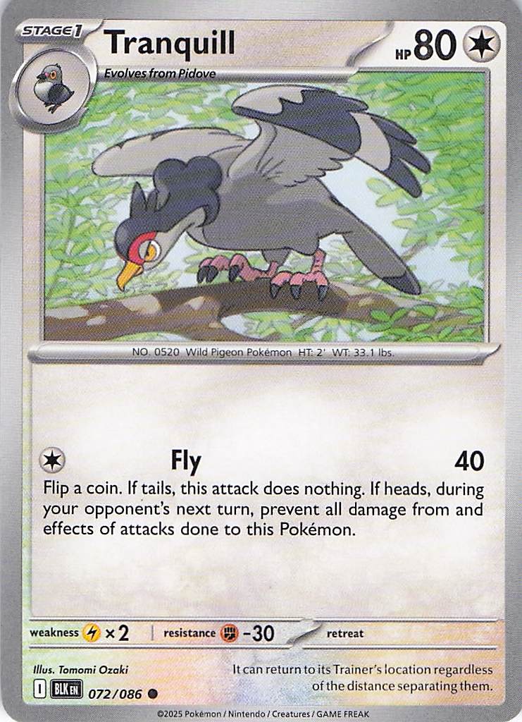 Pokemon TCG - Tranquill 072/086 Black Bolt NM